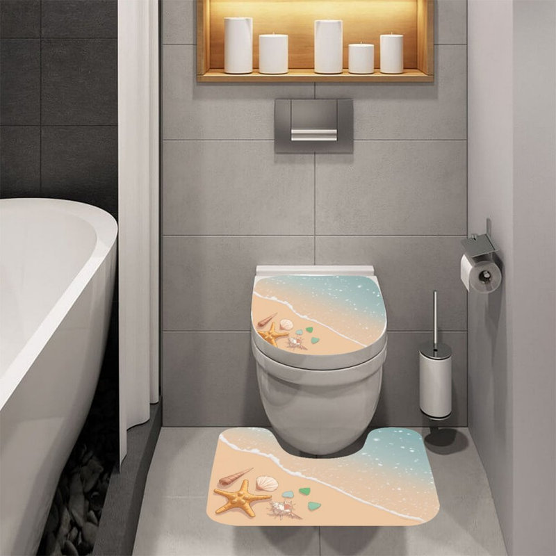 Ensemble de 2 tapis de bain de plage, Caricature d'étoile de mer beige / bleue