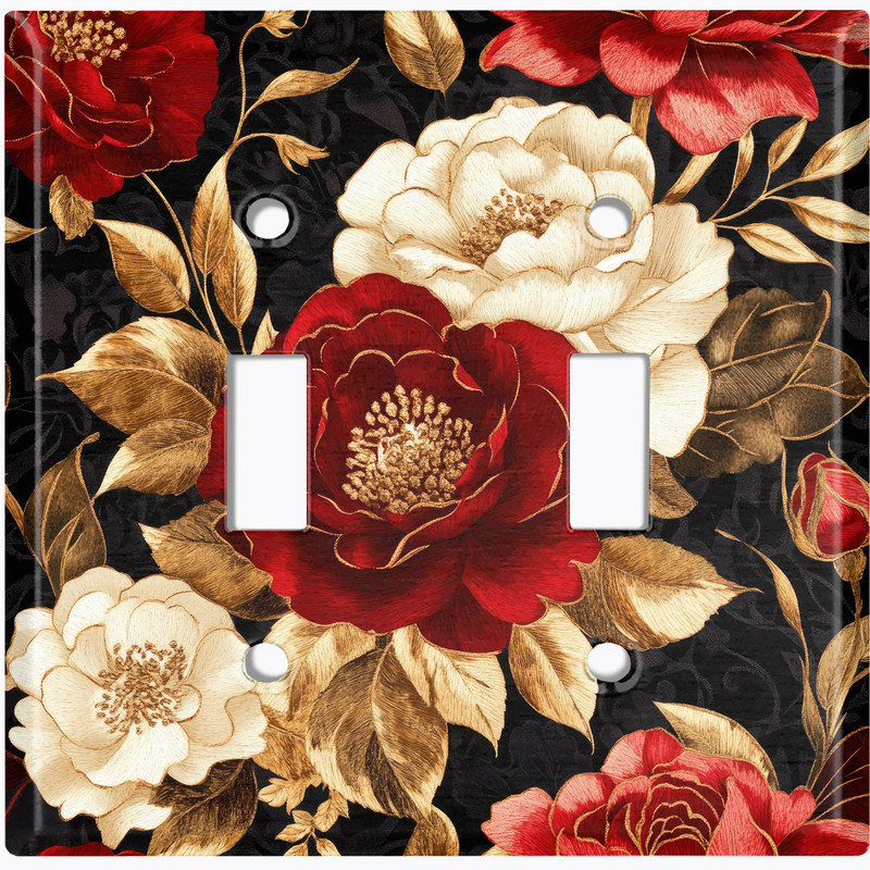 Couvercle de plaque d'interrupteur en métal; Bascule de taille standard US 2 - Fleurs rétro, #2 Double Toggle