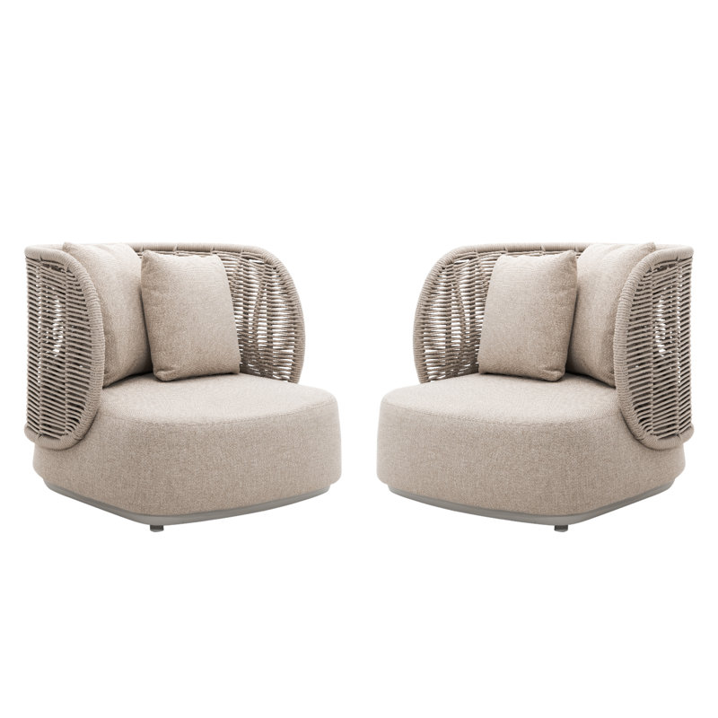 Outdoor Sofa Set of 2 Outdoor Patio Furniture All-Weather Rope Couch Aluminum Sofas with Cushions,Beige