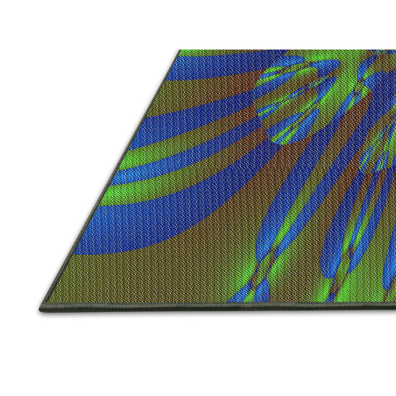 Tapis jaune/bleu tissé à la machine, Rectangle 2 pi x 4 pi