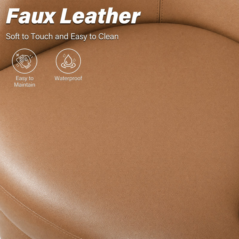 Fauteuil demi-tonneau pivotant en cuir véritable - Base en métal pivotant à 360 °, Marron clair
