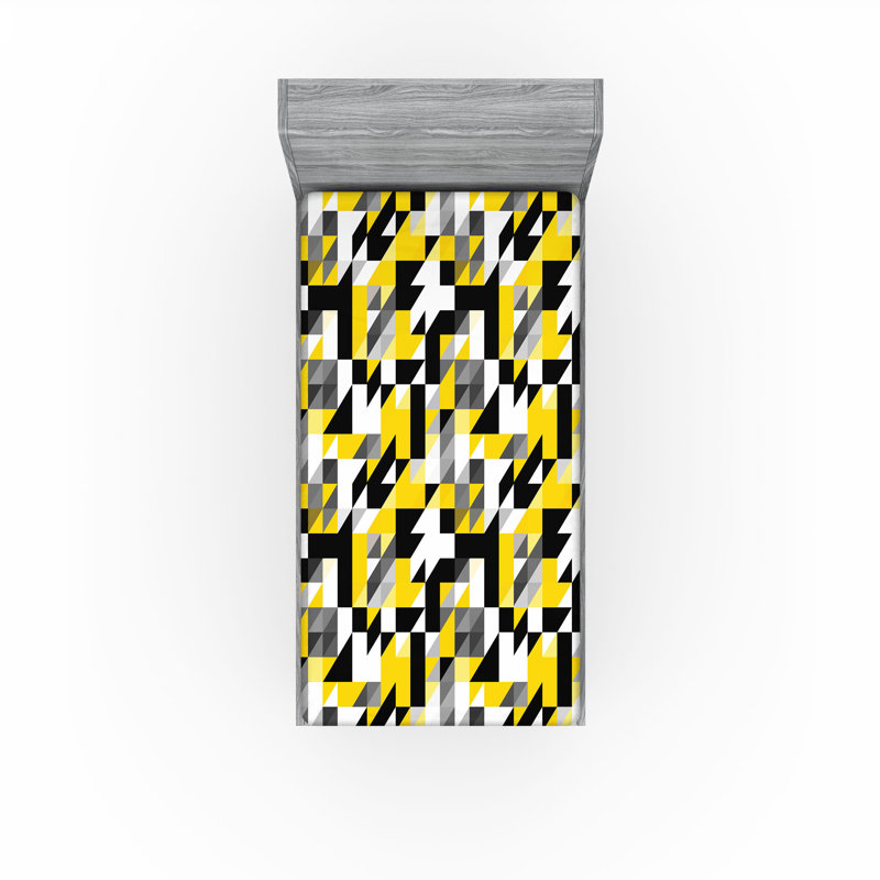 Drap-housse Ambesonne, paquet de 2, Drap-housse simple TG, Formes géométriques jaunes / grises / noires