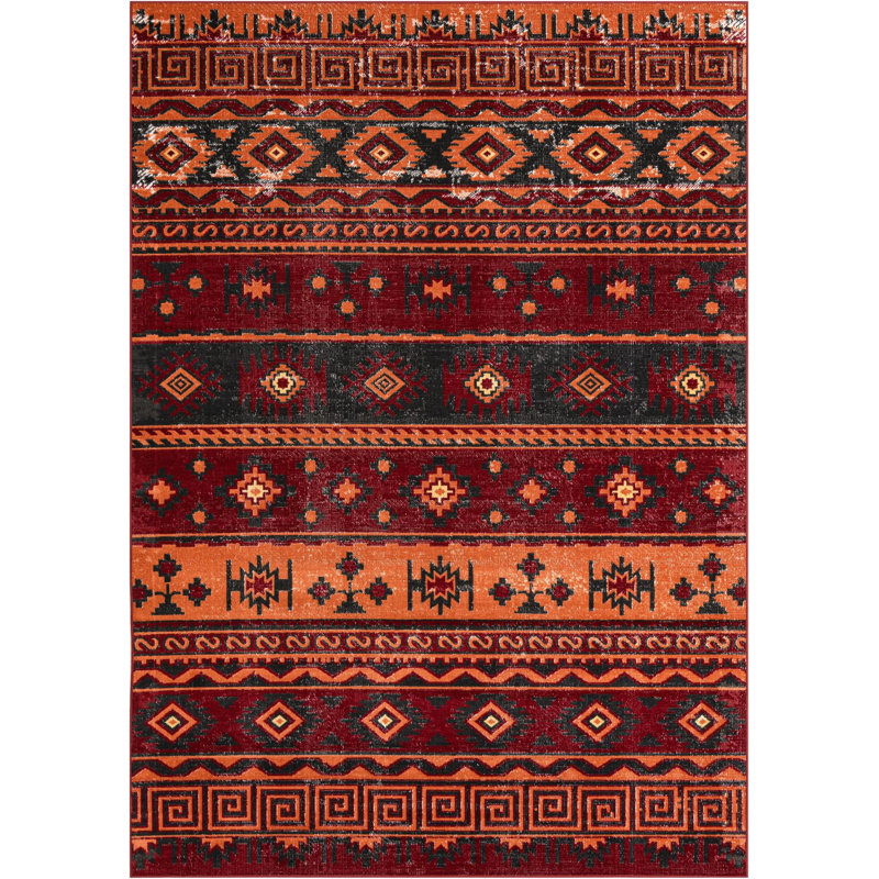 Tapis géométrique rouge, Rectangle 7 pi 1 po x 10 pi