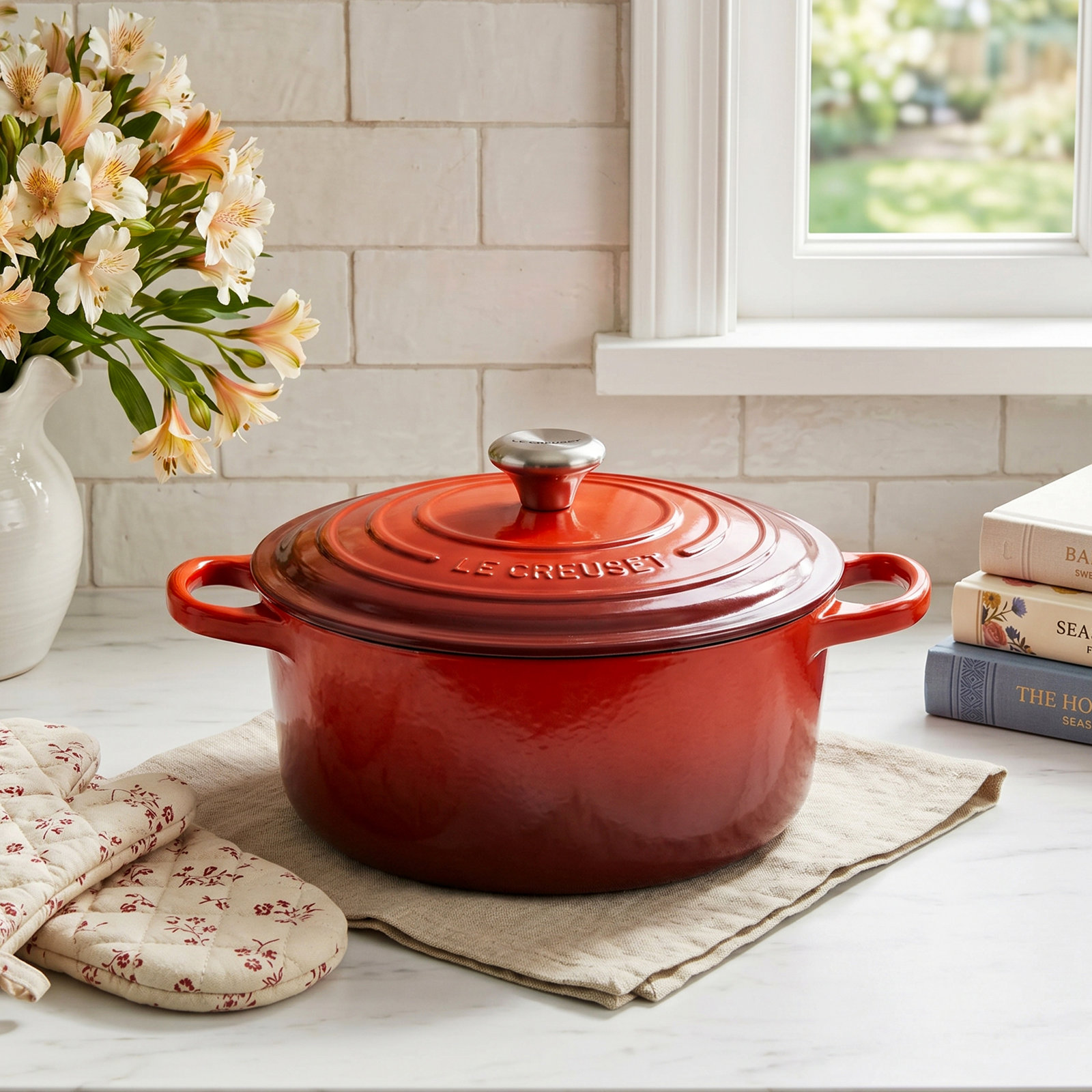 Stoneware Mini Cocotte Set with Cookbook, Cerise