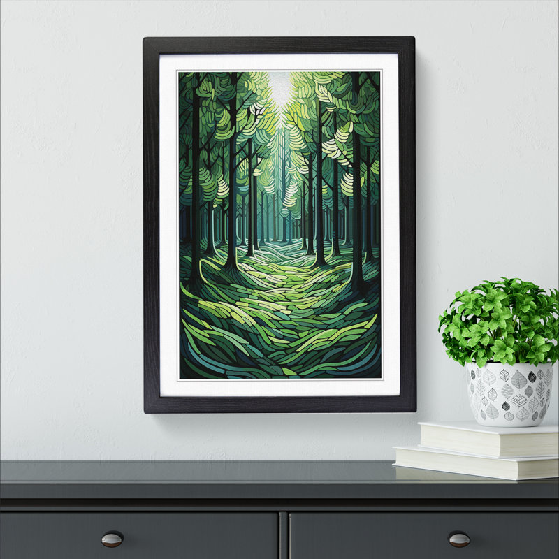 Spring Forest Op - Single Picture Frame Print on Wood, 34cm H x 25cm W, Black Framed