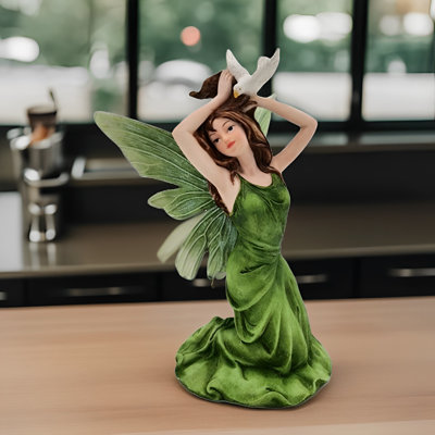 7"H Green Fairy with Dove Figurine