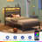 Bed Frame with Storage Headboard, Metal Platform Bed Frame with RGB Lights & Outlets-1361641478