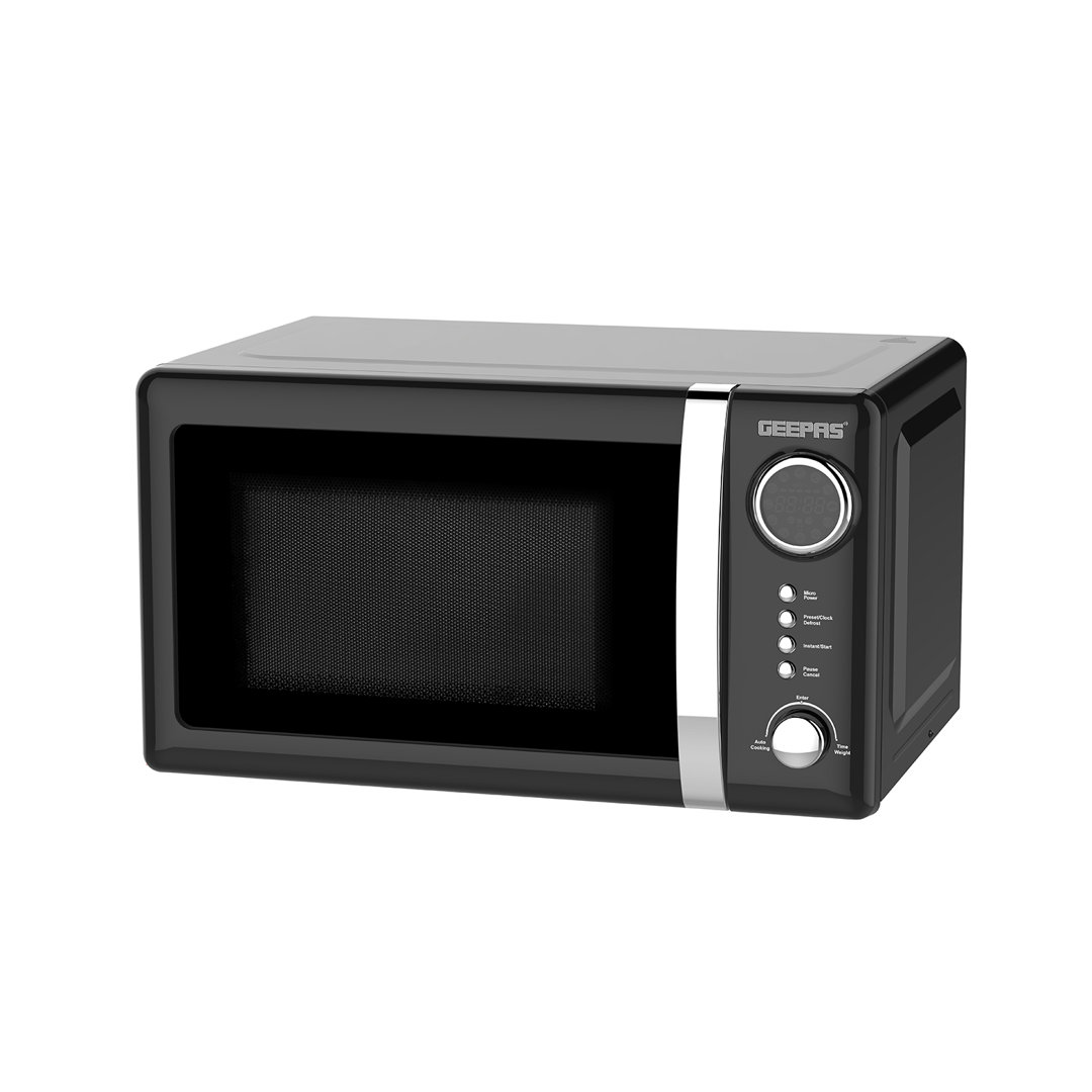 GEEPAS Retrovive 700W Digital Freestanding Microwave Oven, 20L | Electric Oven with Auto Defrost Child Lock | 12 Preset Rotary Dial Easy Clean Fits St