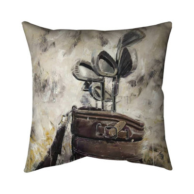 Vintage sticks and golf bag - 16"x16" Outdoors Throw pillow - Spun poly - Print on demand