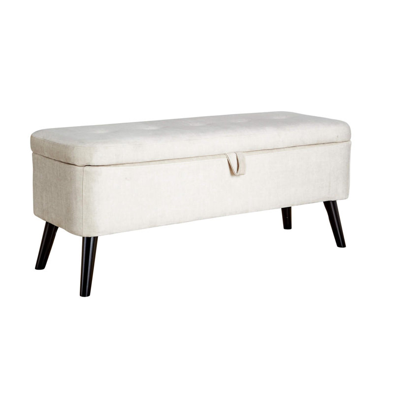 Ahkeem Velvet Upholstered Storage Bench, Beige