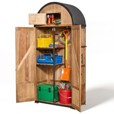 All-in-one Outdoor Storage Shed, Waterproof Tool Garden Cabinet W/domed Roof, Lockable Multi-functional Organizer For Patio Lawn Backyard, 5 Storage Spaces & Double Doors - Solid Wood