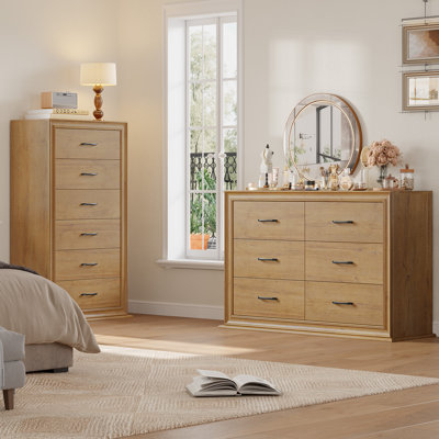 2-Piece Storage Set – 52.9"H Vertical & 47.2"W Horizontal 6-Drawer Dresser Combo with Fluted Detailing, Smooth-Glide Drawers & Anti-Tip Hardware for Bedroom, Entryway, Living Room