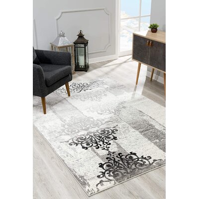 Bohdan Damask Machine Woven Olefin Area Rug in Light Gray/Ivory -  Darby Home Co, DA051CD5FA5B4EE6897BD9B1117987B5