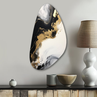 ëOrganic Bliss Minimal Abstract Gold and Black Ië, peinture abstraite d'automne, art mural en métal asymétrique