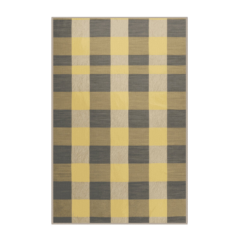 Machine Washable Checkered Brown Area Rug, Rectangle 7' x 10'