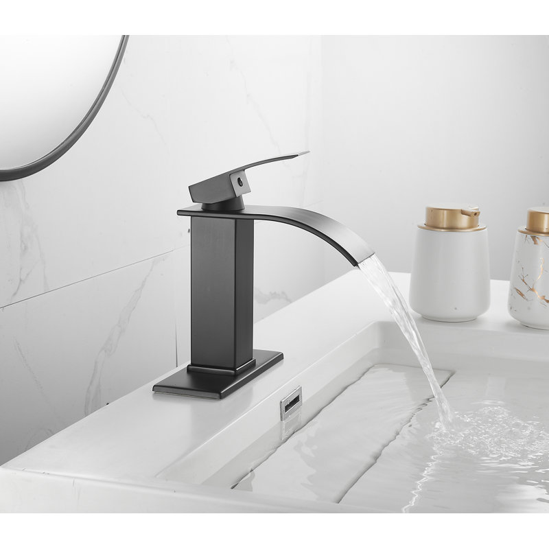 Bathroom Sink Faucet With Drain Assembly Waterfall Bathroom Faucet Single Hole One Handle Bath Vanity Sink Deck Mount