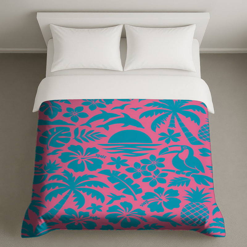 Housses de couette tropicales à motif hawaïen, Queen