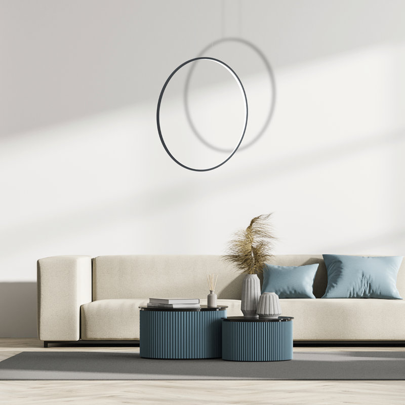 Saturno 1 - Light LED Geometric Pendant, 130cm H x 6cm W x 6cm D, Black