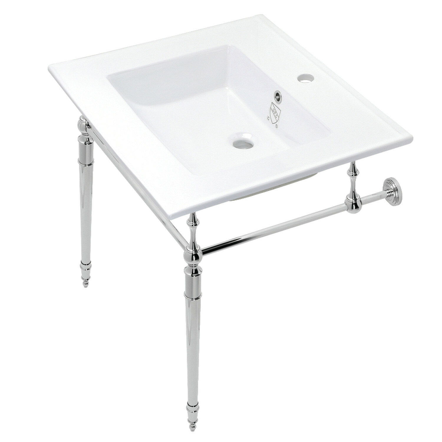 24 Cierra Console Sink with Brass Stand - Brushed Gold in White | Porcelain | Signature Hardware