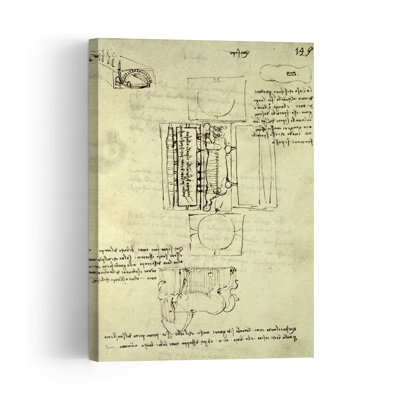 Croquis de la fosse de moulage du cheval Sforza, vue de dessus et de côté, folio 149R du Codex Madrid I, vers 1493. Représentation contemporaine du cheval...