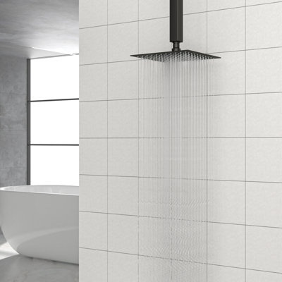 Pomme de douche 8 po carrée noire à fixation murale / plafond