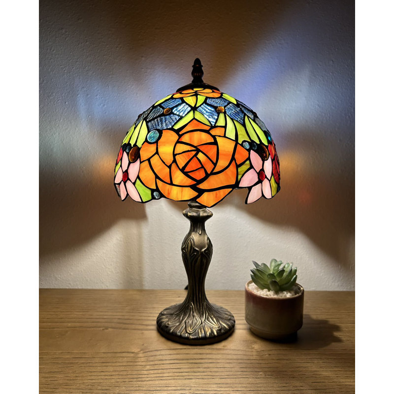 Mini-lampe de table Markar Tiffany rouge orange bleu vitrail fleurs roses ampoule DEL incluse l 8 po x P 8 po x H 15 pi