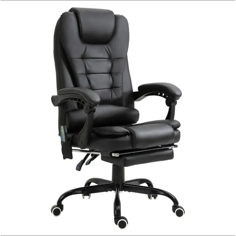 Fauteuil de massage inclinable à dossier haut avec support lombaire, repose-pieds, dossier inclinable, hauteur réglable