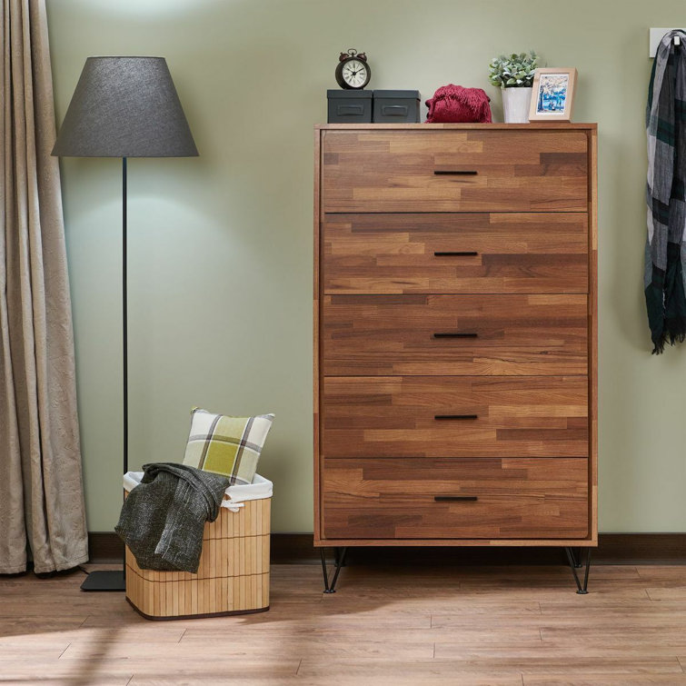 Chiem Walnut Wood Chest, With 5 Drawers