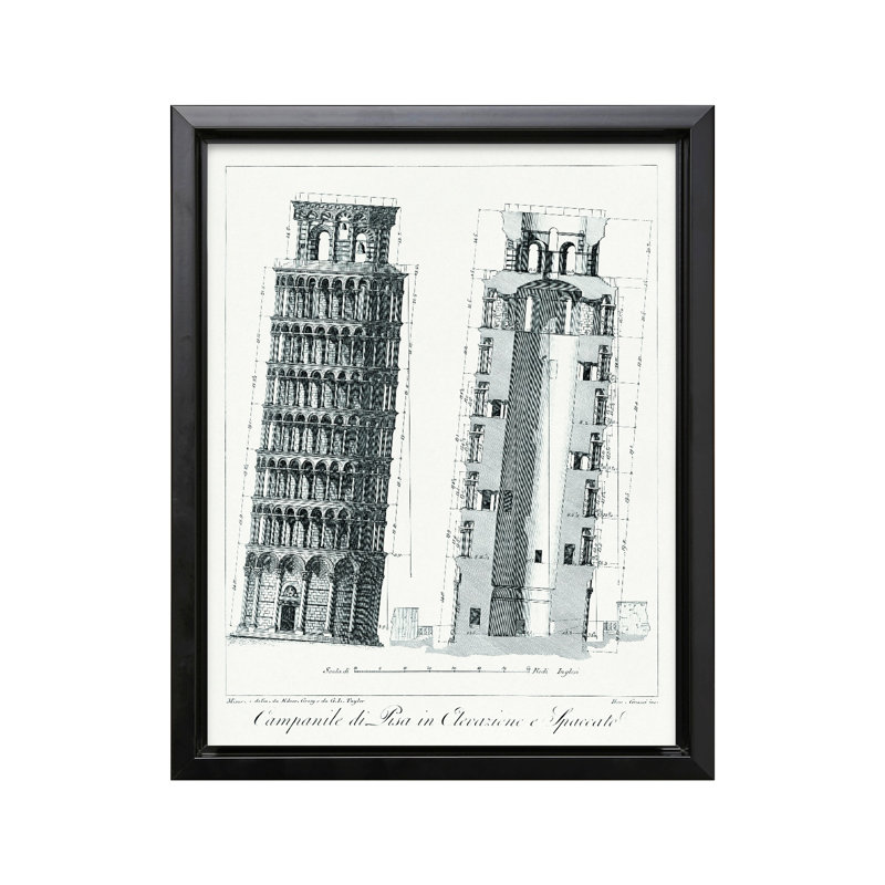 Plan de la tour penchée de Pise, Black Framed, Canvas, 08"H x 10"W