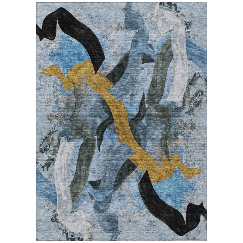 Machine Washable Indoor/Outdoor Husby ACN2191 Abstract Rug, Rectangle 9' x 12'
