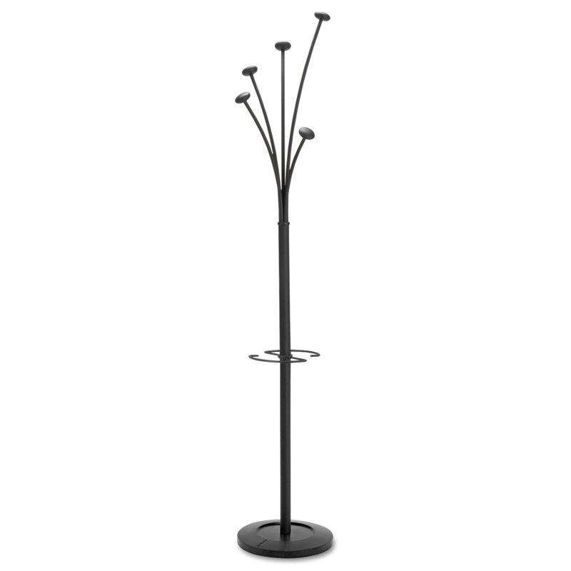 Black Steel Coat Stand with Umbrella Holder and Wood Knobs
