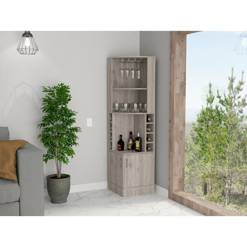 8-Bottle 2-Shelf Bar Cabinet, Gray
