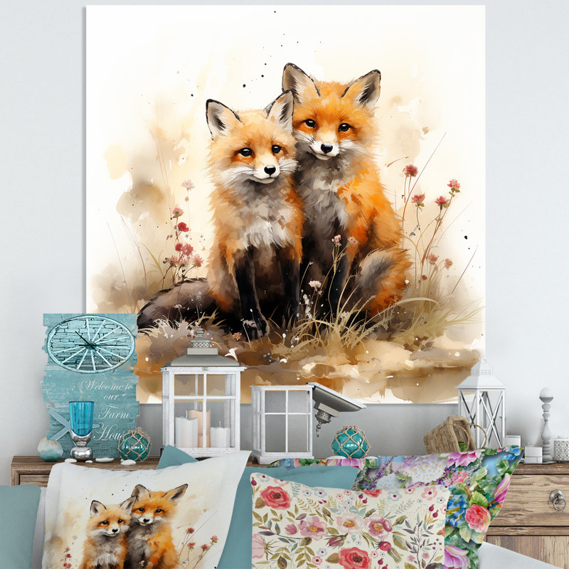 Foxs Elegant Forest Florals Grace II - Art mural en métal avec un renard, H 36 po x l 36 po x P 1,5 po