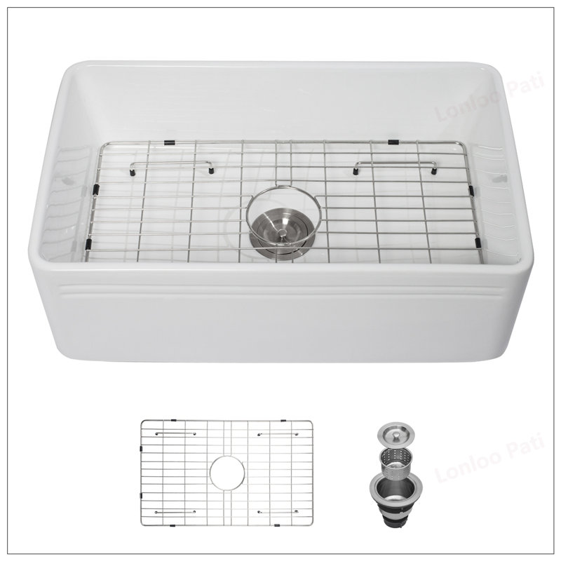 Durable White Ceramic Farmhouse Sink - 30 Inch Reversible Apron-Front Single Bowl for Modern Kitchens