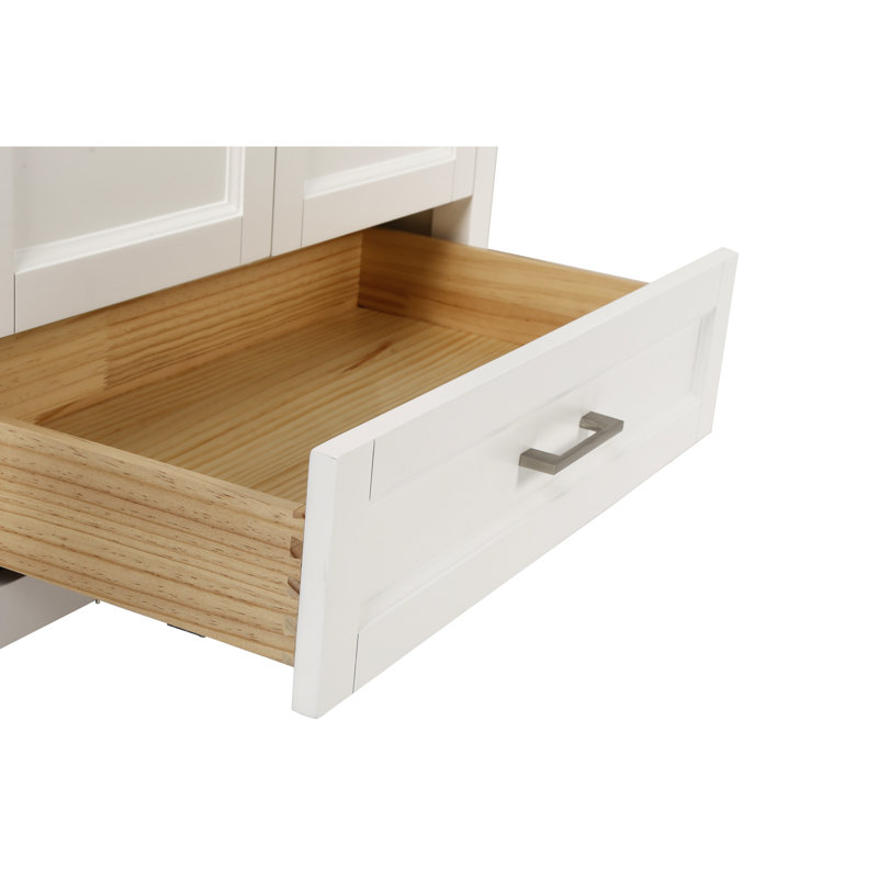 Meuble-lavabo de salle de bain 30 po, structure en bois massif blanc et marbre. Conception moderne, fermeture en douceur. Armoire 24V03-30Wh entièrement assemblée avec style sophistiqué.