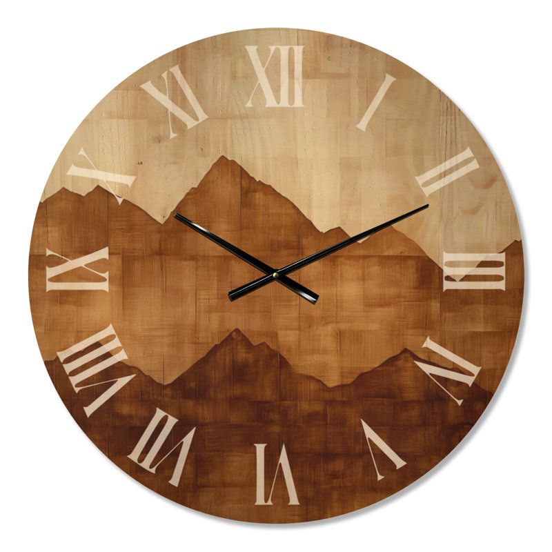 Très grande horloge murale en bois alpin - collage de montagne en automne, Medium
