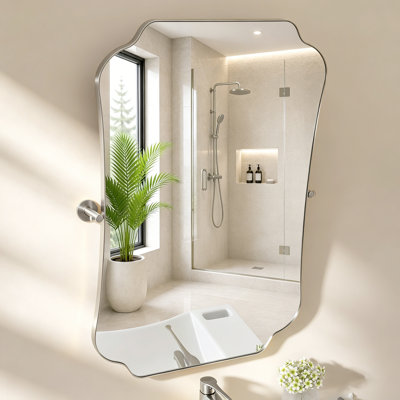 24" x 36" Adjustable Tilt Pivot Bathroom Vanity Mirror ADA Friendly Wall Mounted Stainless Steel Frame Tempered Glass Brushed Nickel