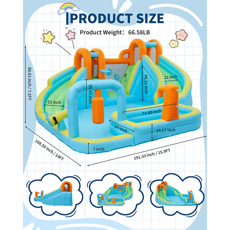 Château gonflable 7-en-1 pour enfants avec glissoire et souffleur de 350 W, château gonflable intérieur et extérieur pour utilisation dans la cour