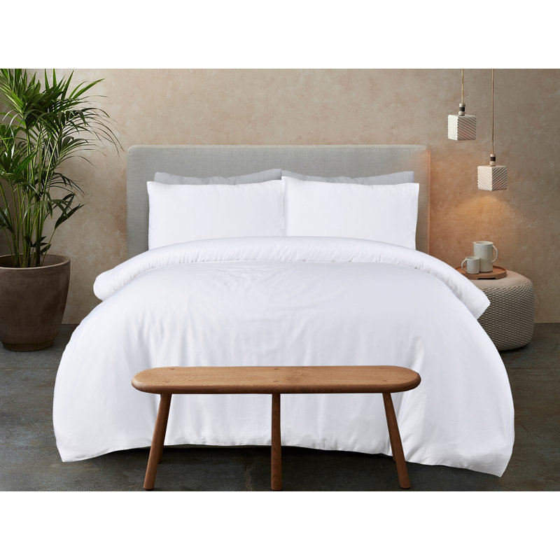 Everetta Solid Colour Duvet Cover Set with Pillowcases, White, Single Duvet Cover + 1 Standard Pillowcase