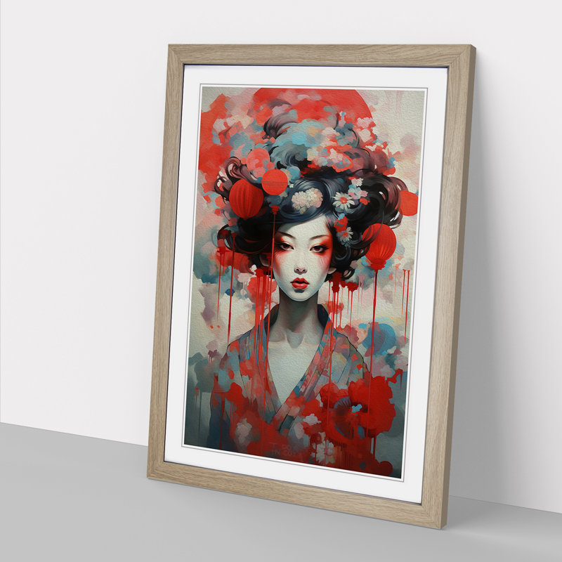 Geisha Dadaism Art - Framed Print, Oak Framed, 34cm H x 25cm W