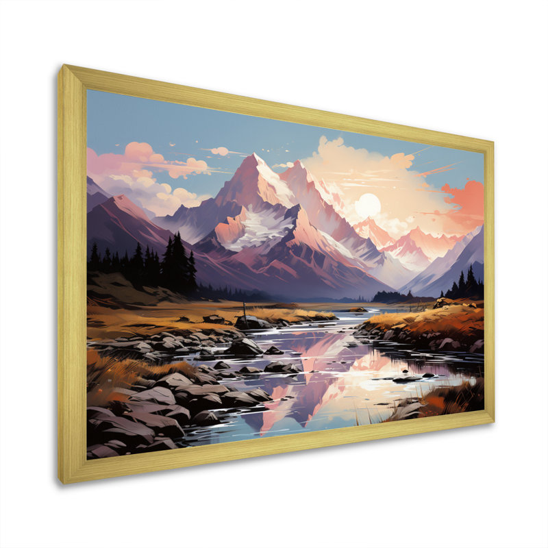 «Landscape Vangogh Mountain Serenity II», reproduction sur toile, H 34 po x l 44 po x P 1,5 po, Cadre doré à une seule photo
