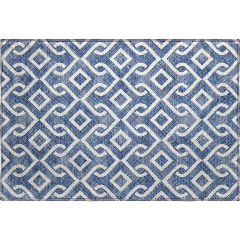 Premium Machine Washable Cerrito Navy Rug, Rectangle 1'8" x 2'6"