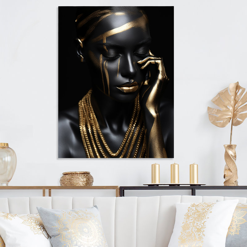 «Black and Gold Feminine Essence Portrait 3», art mural en métal, H 20 po x l 12 po x P 1 po