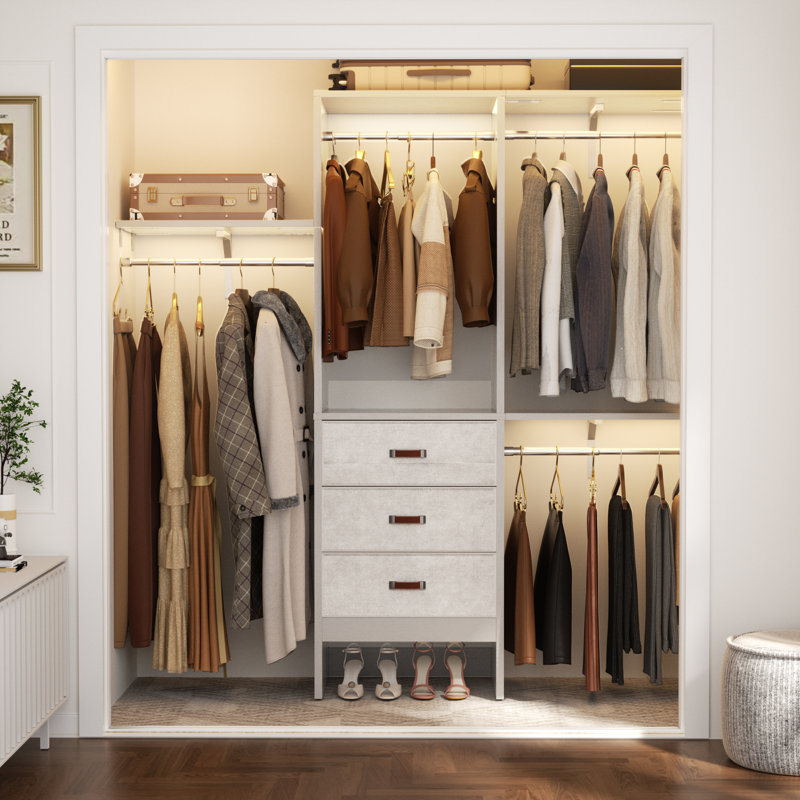 19'' - 60'' W Closet System with Drawers and Hanging Rods(Cut to Fit), Grey