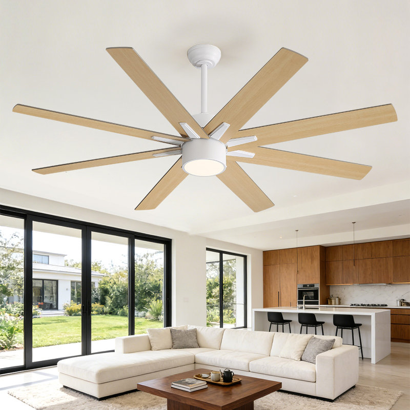 Ventilateur de plafond d'intérieur 64 pi à 8 pales avec pales et contreplaqué standard avec télécommande intégrée à DEL 64 po
