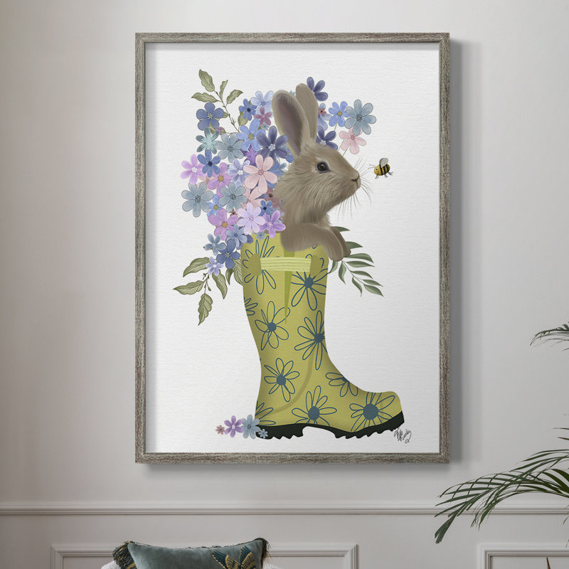 Welly Buny and Bee, reproduction encadrée - bois massif, H 11 po x l 9 po