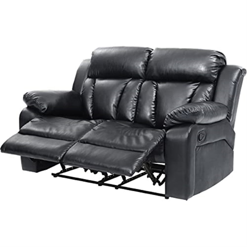 Springfield Faux Leather Pillow Top Arm Reclining Sofa, Black Faux Leather, 41'H x 62"W x 37"D