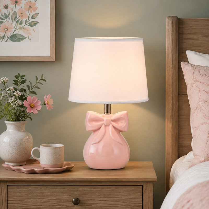 Lampe de table rose à nœud de 48 cm (19 pouces) pour chambre de fille, conçue comme une jolie lampe pour chambre d'enfant