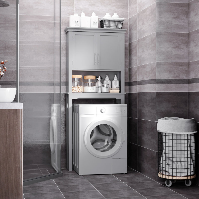 Armoire de rangement pour salle de bain à double porte avec tablette réglable intérieure et tablette ouverte Kleankin