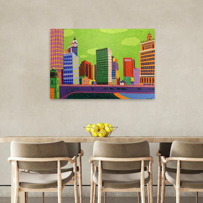 Chicago Skyline Bold Colorful Vibrant Architecture City Wall Art 1 Piece Wrapped Canvas Wall Art